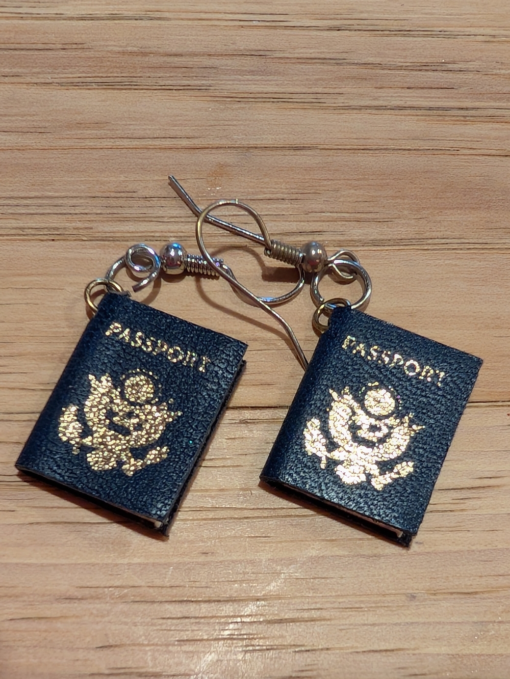 Source Unknown Navy Blue and Gold Passport Book Earrings